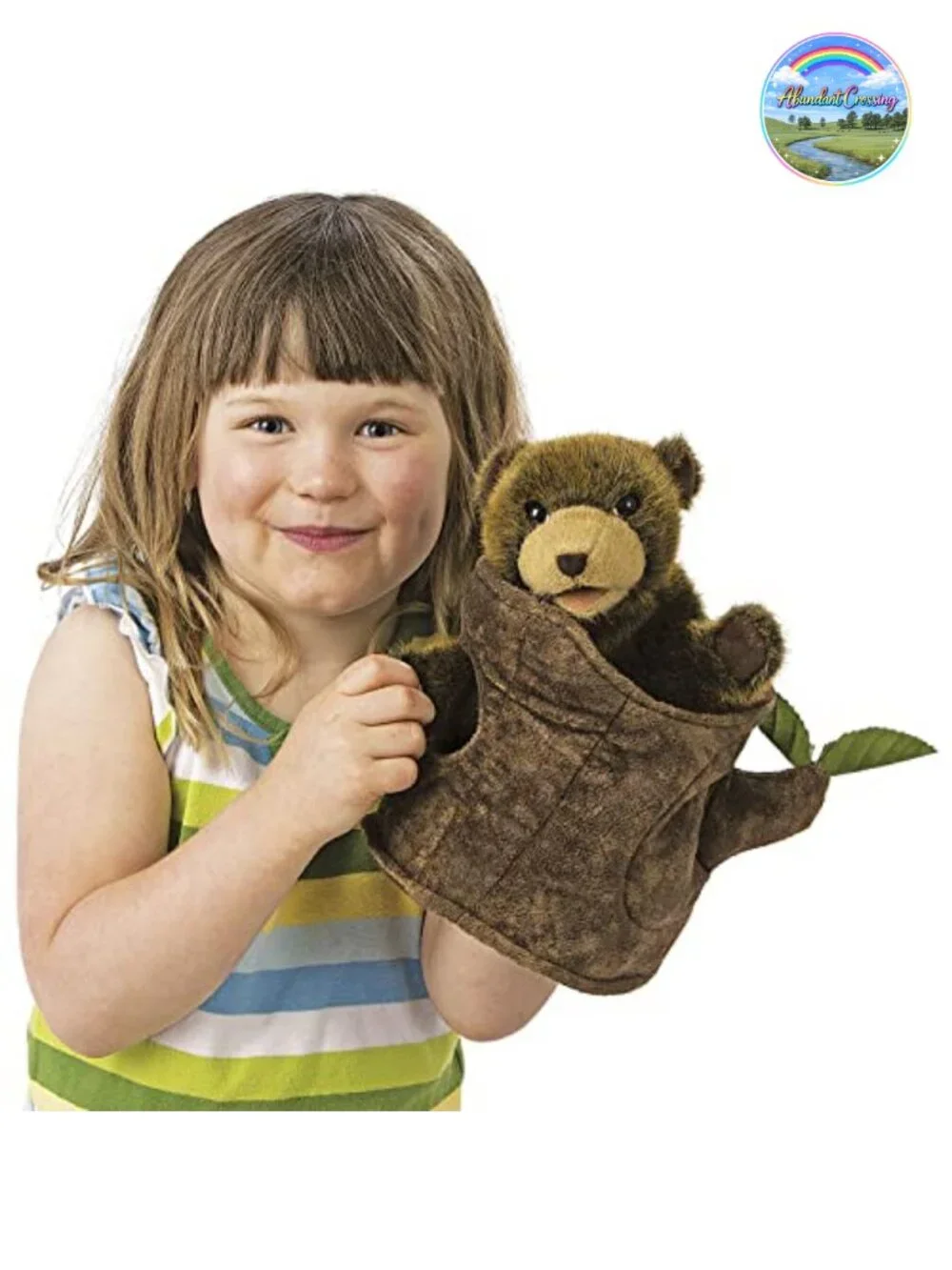 Folkmanis Bear in Tree Stump Hand Puppet Educational Toy Plush